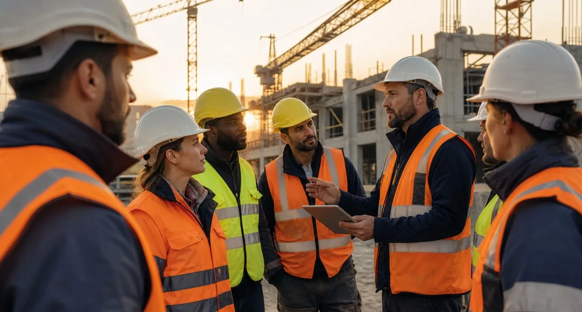 Équipe du BTP réunie sur un chantier