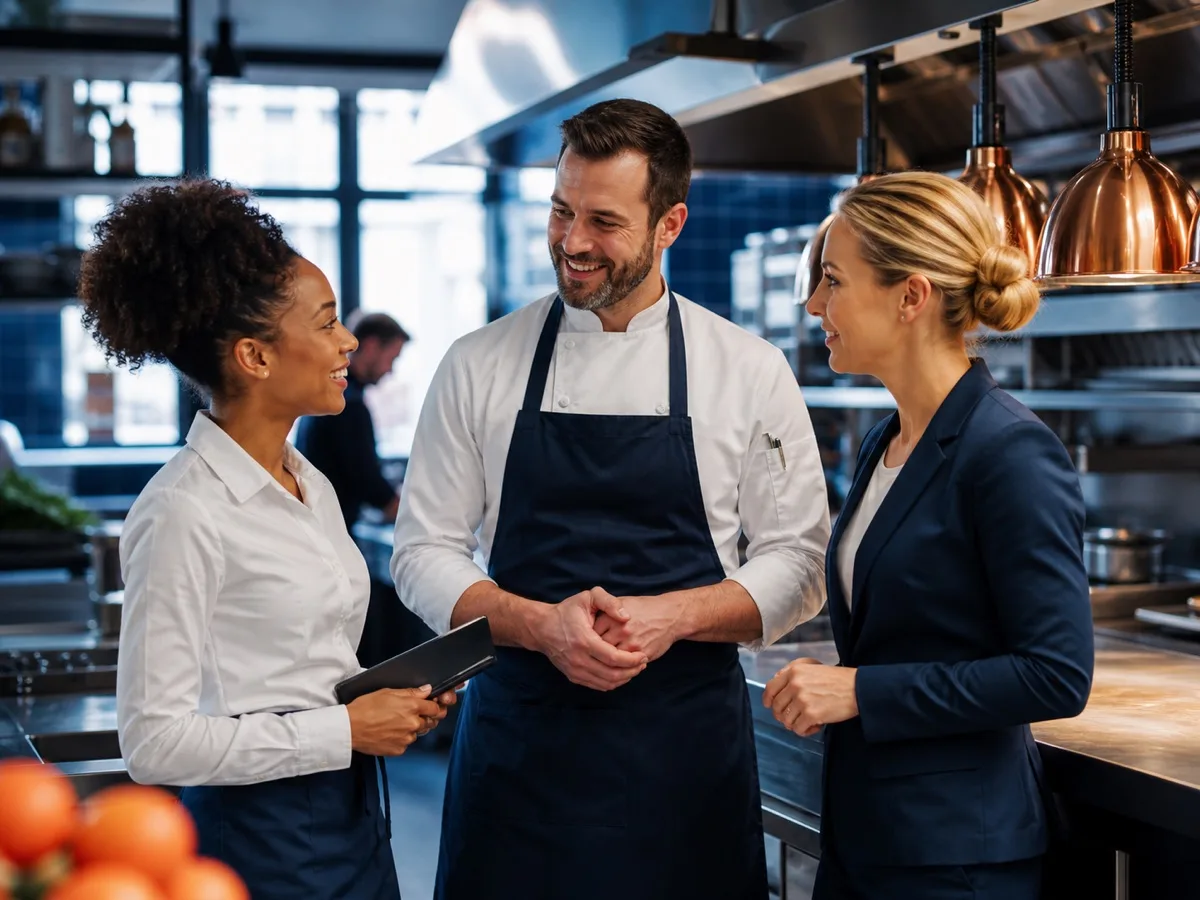 Équipe de restauration réunie avant le service